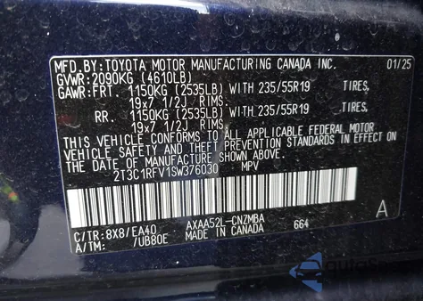 2025 Toyota Rav4 Xle Premium from USA, damaged, VIN 2T3C1RFV1SW376030